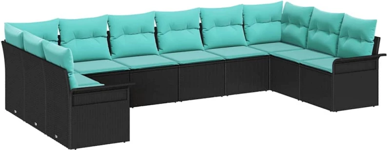vidaXL Σετ Καναπέ Κήπου με μαξιλάρι 10 pcs Μαύρο συνθετικό ρατάν