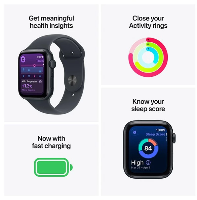 Apple Watch SE 3 GPS 44mm Midnight Aluminium Case with Midnight Sport Band - M/L
