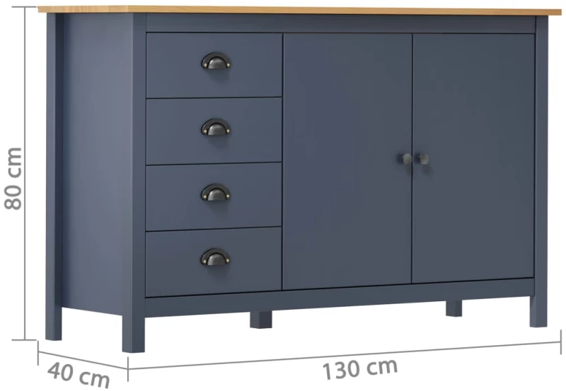 vidaXL Μπουφές Hill Γκρι 130x40x80 εκ. από Μασίφ Ξύλο Πεύκου