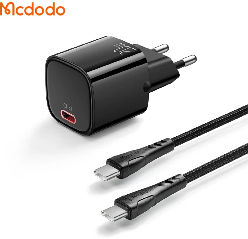 Mcdodo CH-4692 20 watt 1A PD Fast Charger (EU) & USB-C to USB-C cable 1.2m black