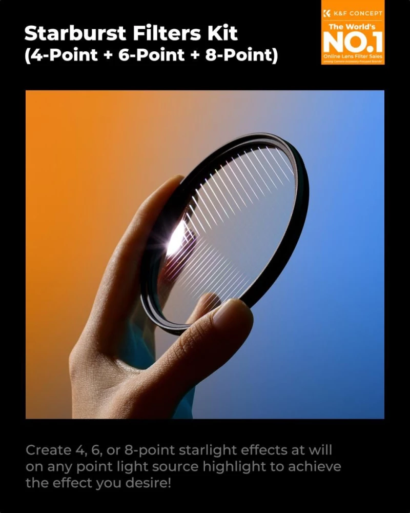K&F Concept 82mm Star Filters 3pcs Set 4/6/8 Points (SKU.2135V1)