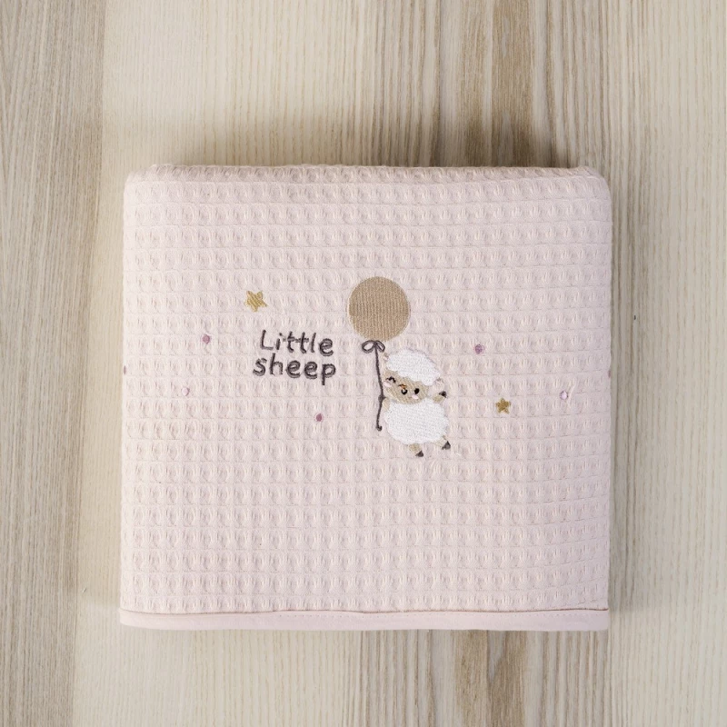 Κουβέρτα Βρεφική Πικέ Little Sheep White-Pink Nima Αγκαλιάς 80x110cm 100% Βαμβάκι