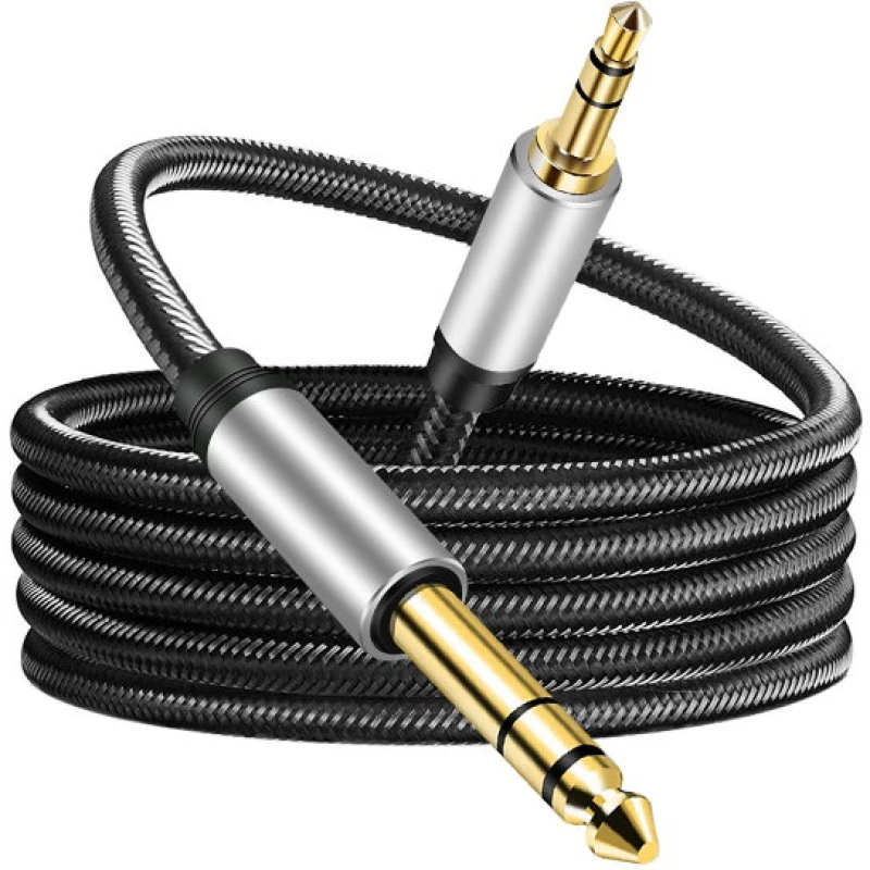Επίχρυσο  Καλώδιο Κορδόνι Νάιλον 6.35mm σε 3.5mm (2m) (Μαύρο) (OEM)