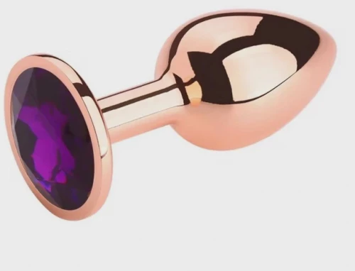 Anal Plug Charm Small, Rose Gold, Dark Purple Crystal, Passion L