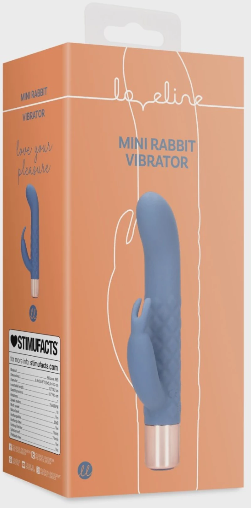 Mini Rabbit Vibrator, 10 vibration Modes, Silicone, USB, Blue,