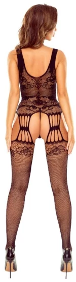 PASSION - BS120 BLACK FLOWERS BODYSTOCKING