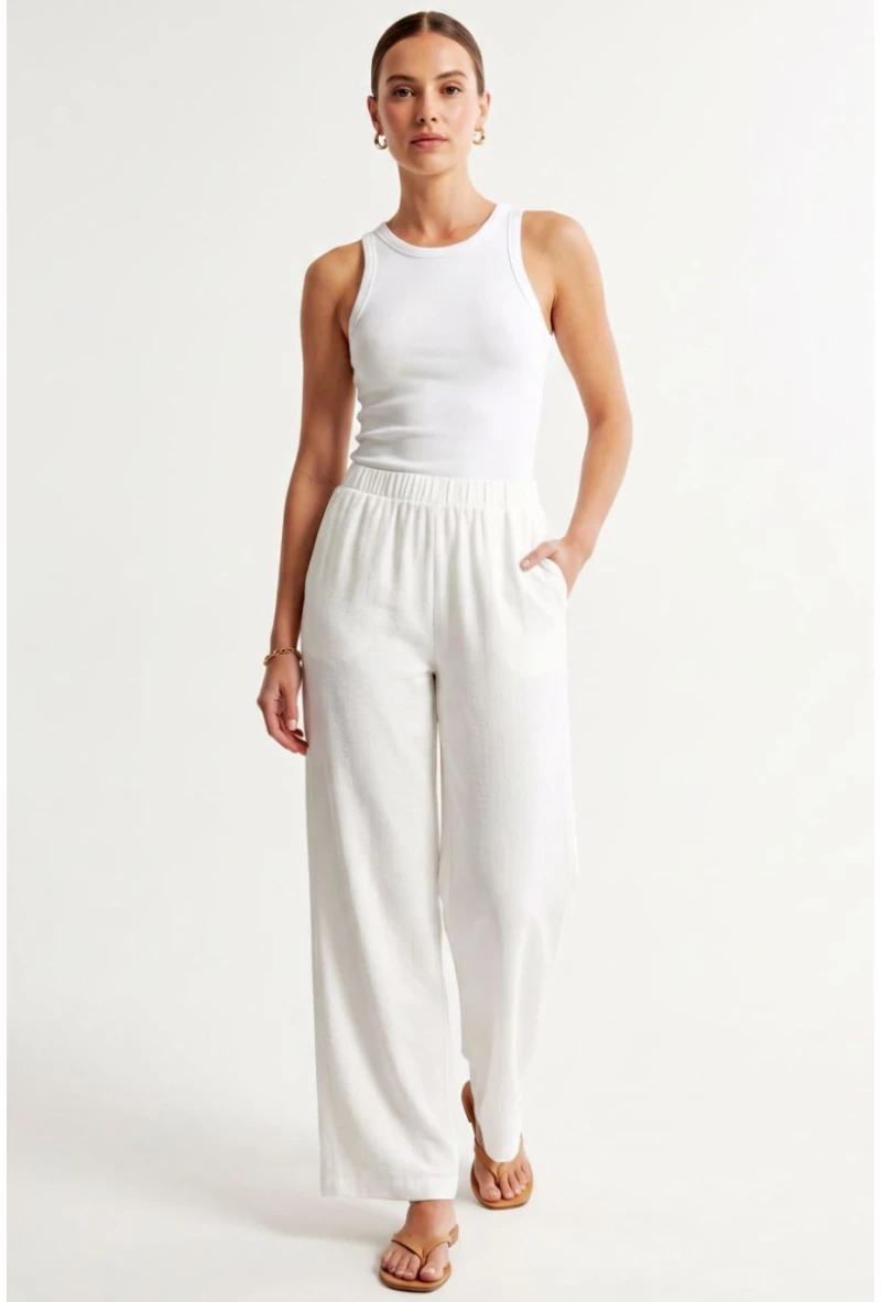 ANNA RAXEVSKY Γυναικεία εκρού παντελόνα Linen-Look T26120 ECRU