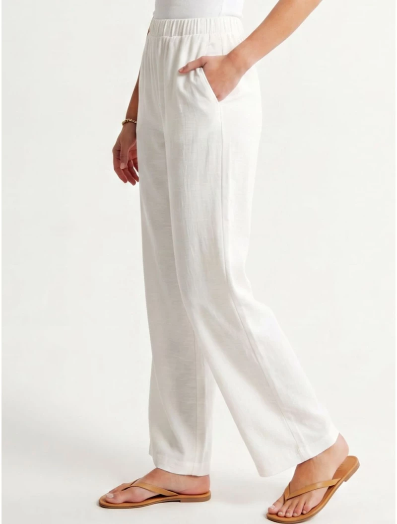 ANNA RAXEVSKY Γυναικεία εκρού παντελόνα Linen-Look T26120 ECRU