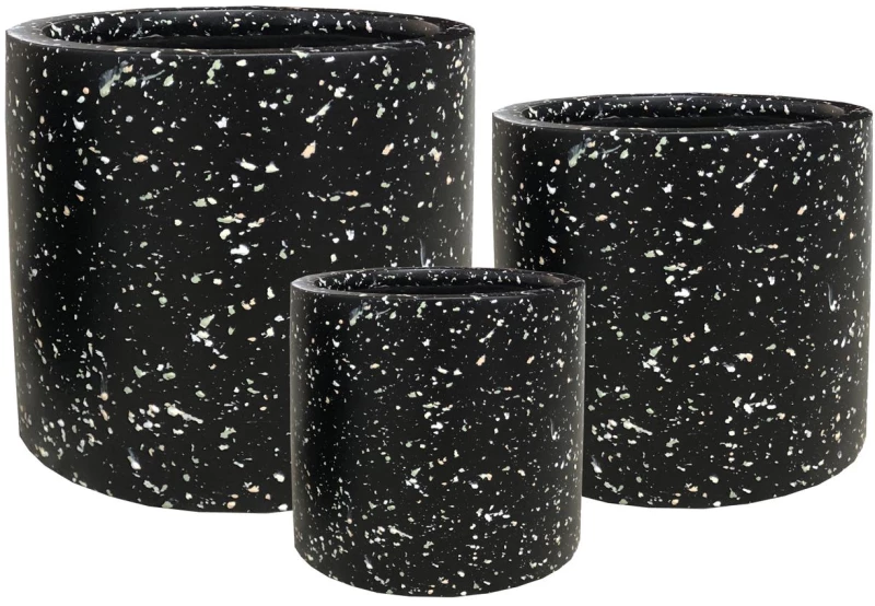 Supergreens Γλάστρα Πήλινη Κύλινδρος "Celestia" Μαύρο Terrazzo M 33x33x29 εκ.