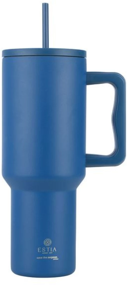Estia Θερμός Ποτήρι Straw Tumbler XL 1200ml Save The Aegean Denim Blue 01-32234
