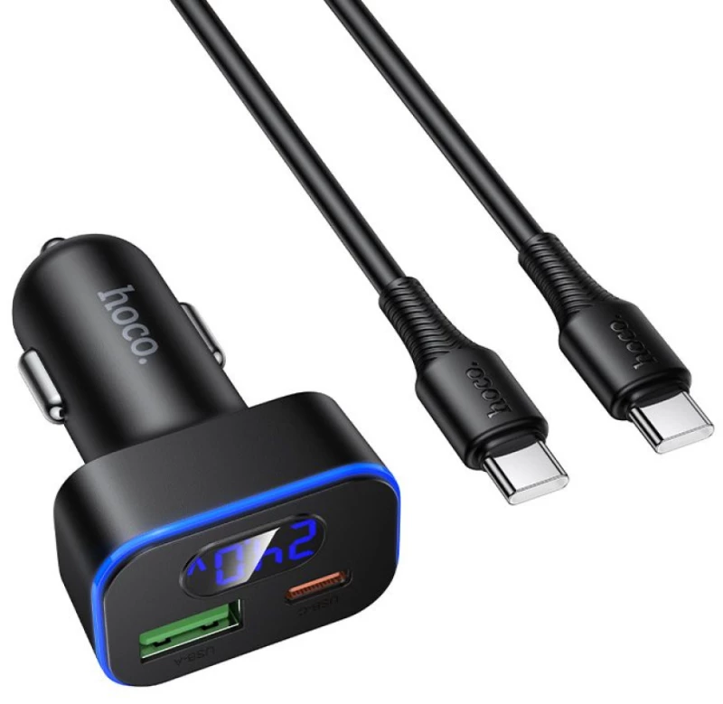Hoco Z63B Φορτιστής αυτοκινήτου USB A + USB Type-C PD QC3.0 48W + καλώδιο USB Type-C σε USB Type-C  μαύρο