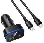 Hoco Z63B Φορτιστής αυτοκινήτου USB A + USB Type-C PD QC3.0 48W + καλώδιο USB Type-C σε USB Type-C  μαύρο