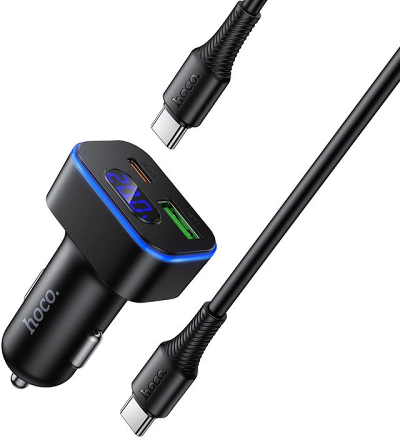 Hoco Z63B Φορτιστής αυτοκινήτου USB A + USB Type-C PD QC3.0 48W + καλώδιο USB Type-C σε USB Type-C  μαύρο