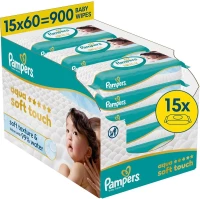 PAMPERS Wipes Baby Aqua Soft Touch (15 Συσκευασίες Των 60 Τεμαχίων) 900 Τεμάχια