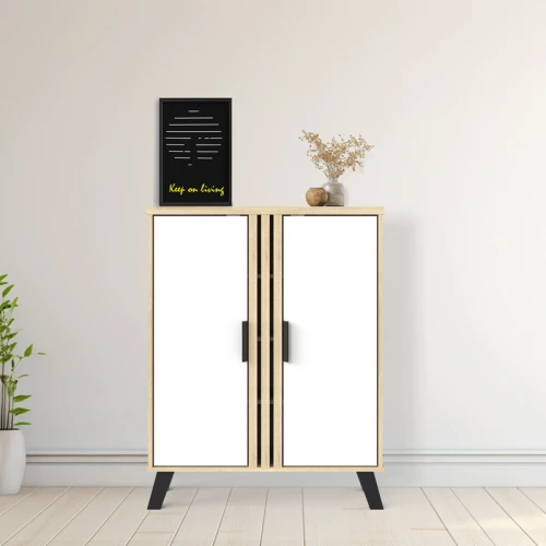 Παπουτσοθήκη-ντουλάπι Shoby pakoworld λευκό-sonoma 70.5x30x91εκ
