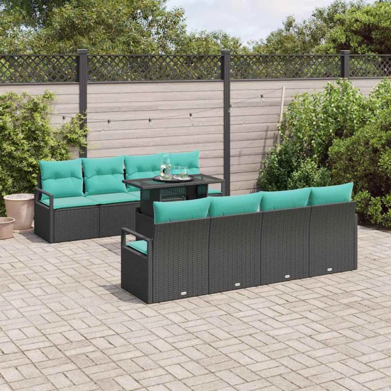 Σετ Καναπέ Κήπου 7 pcs Μαύρο και μπλε συνθετικό ρατάν Μαύρο 3348792