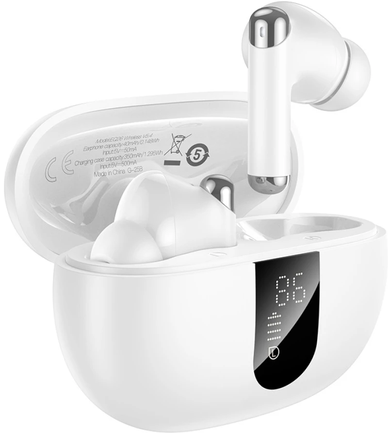 Hoco EQ26 Ασύρματα Ακουστικά Bluetooth In-ear Με Θήκη Φόρτισης ANC+ENC Λευκά