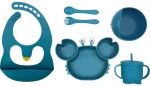 Dark Blue, Penguin, σετ φαγητού σιλικόνης με βεντούζα, 6τμχ, Queen Mother