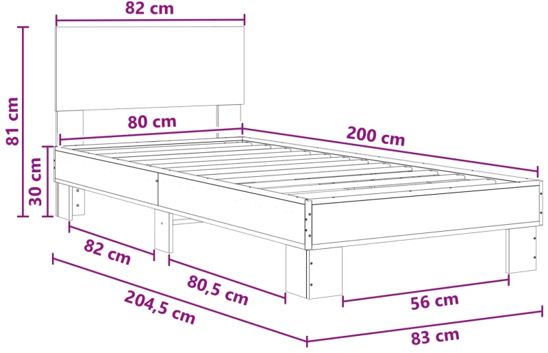 vidaXL Κρεβάτι με Κεφαλάρι Artisan Δρυς 80 x 200 cm Επεξεργασμένο Ξύλο