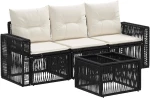 vidaXL Σετ Καναπέ Κήπου 4 pcs Μαύρο και Κρεμ Λευκό συνθετικό ρατάν