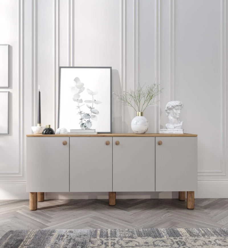 Stewehome Μπουφές Λευκό & Δρυς με 4 Πόρτες 160x40x73 cm