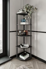 Stewehome Γωνιακή βιβλιοθήκη 5 επιπέδων από MDF Μαύρο 34x160x34 cm