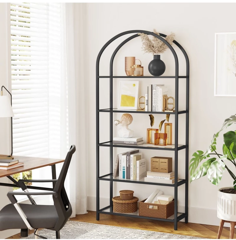Stewehome Μεταλλική βιβλιοθήκη με ράφια Μαύρο 70x40x150 cm
