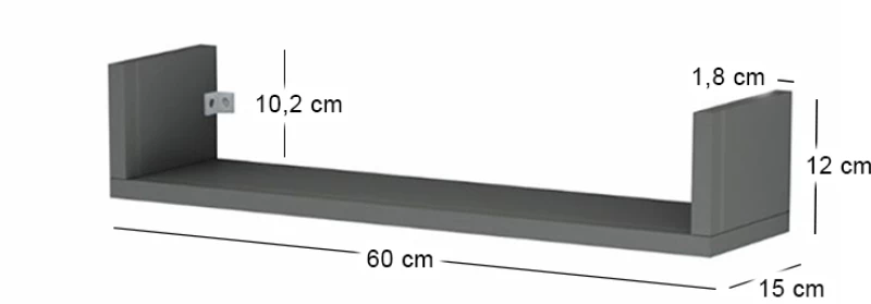 Ραφιέρα τοίχου Dark 3 τεμαχίων χρώμα ανθρακί 60x15x12εκ.
