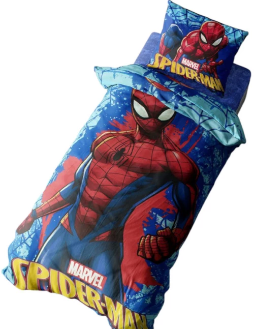 Μπλε Marvel Spider-Man, Παιδικό Βαμβακερό σετ σεντόνια 3 τεμαχίων 160X240 εκ.