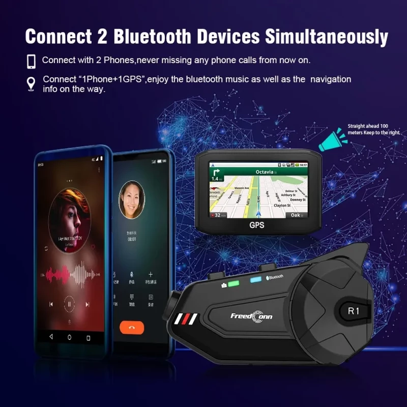 FreedConn R1 Plus Μονή Ενδοεπικοινωνία για Κράνος Μηχανής με Bluetooth & Κάμερα