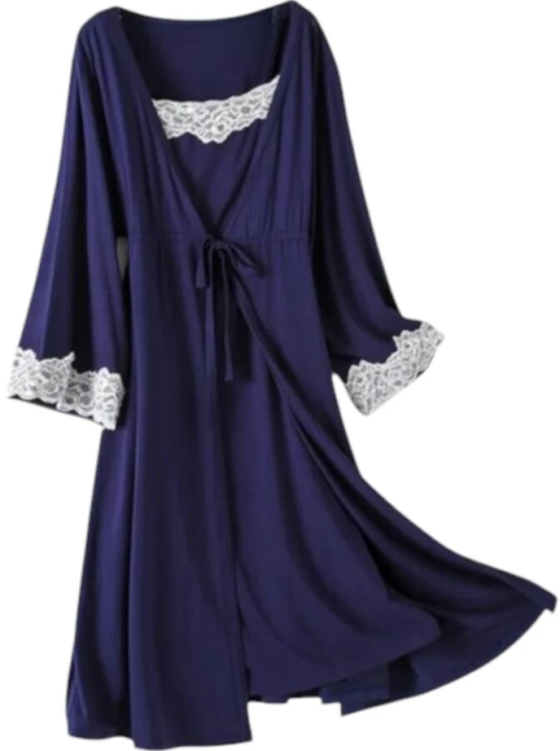 Navy blue, Σετ εγκυμοσύνης και θηλασμού, 2 τμχ (νυχτικό-ρόμπα), Queen Mother