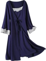 Navy blue, Σετ εγκυμοσύνης και θηλασμού, 2 τμχ (νυχτικό-ρόμπα), Queen Mother