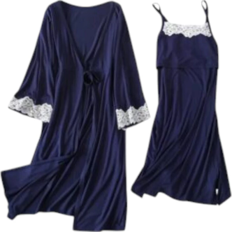 Navy blue, Σετ εγκυμοσύνης και θηλασμού, 2 τμχ (νυχτικό-ρόμπα), Queen Mother