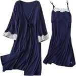 Navy blue, Σετ εγκυμοσύνης και θηλασμού, 2 τμχ (νυχτικό-ρόμπα), Queen Mother