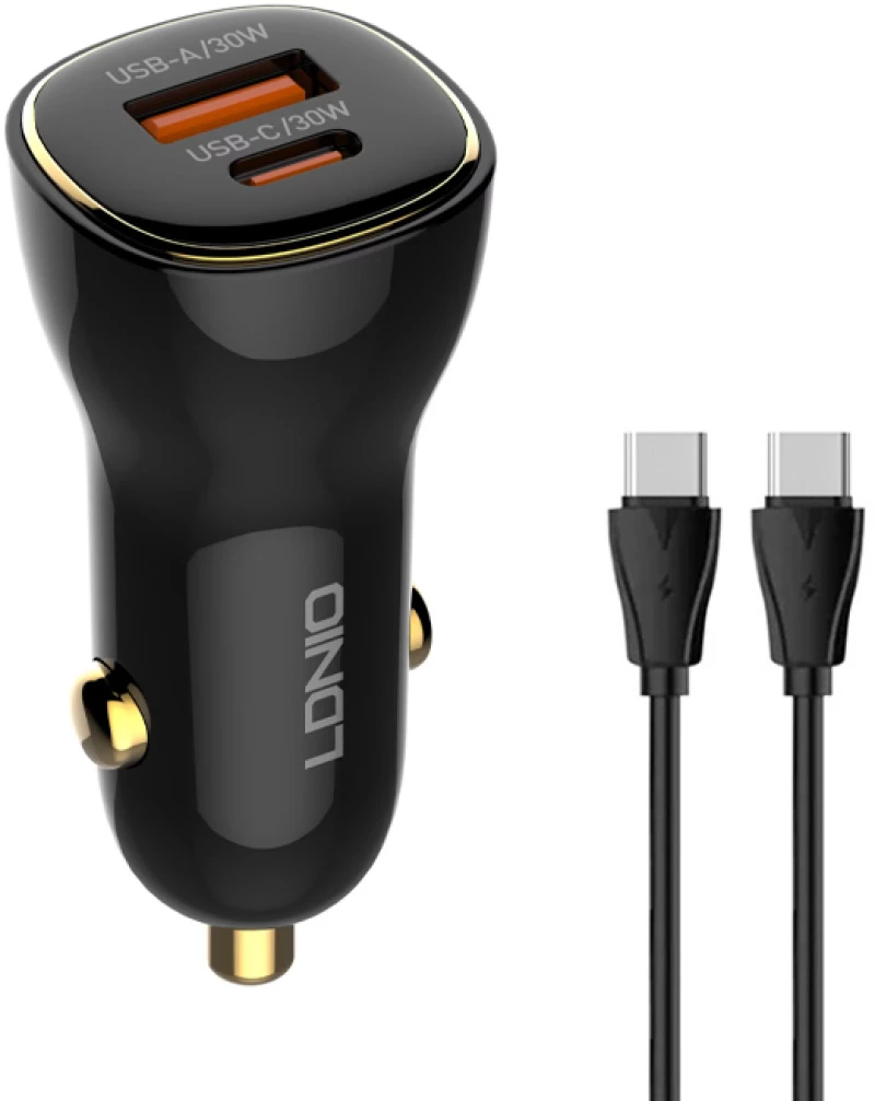 LDNIO φορτιστής αυτοκινήτου C103 με καλώδιο USB-C  USB/USB-C  60W  μαύρος