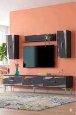 Stewehome Σετ μοντέρνας επιπλοσύνθεσης τηλεόρασης με ράφι και αποθηκευτικό χώρο 180x30x41 cm