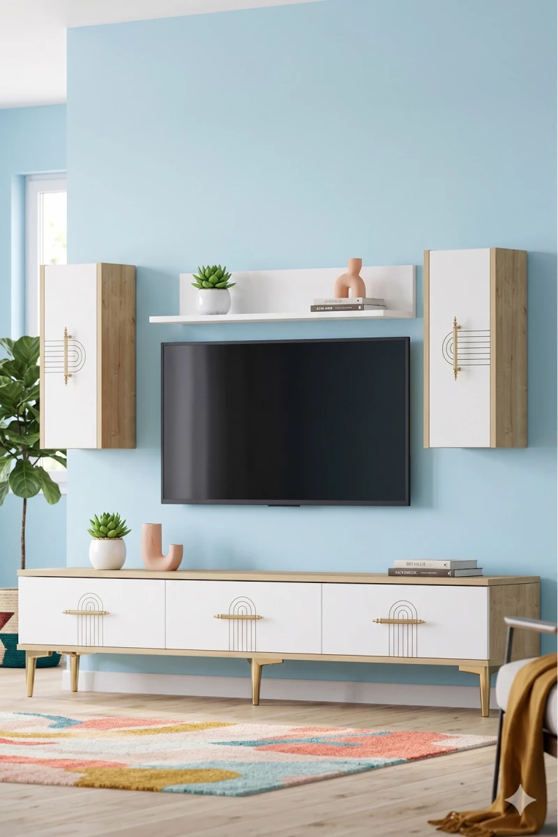 Stewehome Σετ μοντέρνας επιπλοσύνθεσης τηλεόρασης με ράφι από Συνθετικό ξύλο 180x30x41 cm
