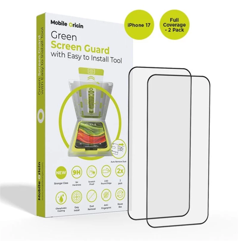 Mobile Origin Screen Guard with easy applicator full coverage 2 pack-Apple iPhone 17 (SGA-F-i17-2pk)