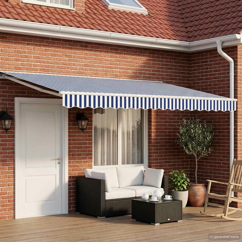 Χειροκίνητο πλαίσιο τέντας με LED Μπλε και άσπρο 5 x 3 m |3420686