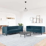 Σετ Καναπέδων Chesterfield 2 Τεμαχίων με Στηρίγματα Μπλε Βελούδο |3209299