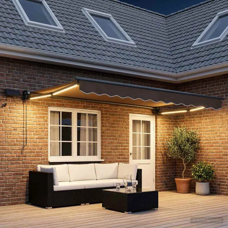 Χειροκίνητη αναδιπλούμενη τέντα με LED Taupe |3425777