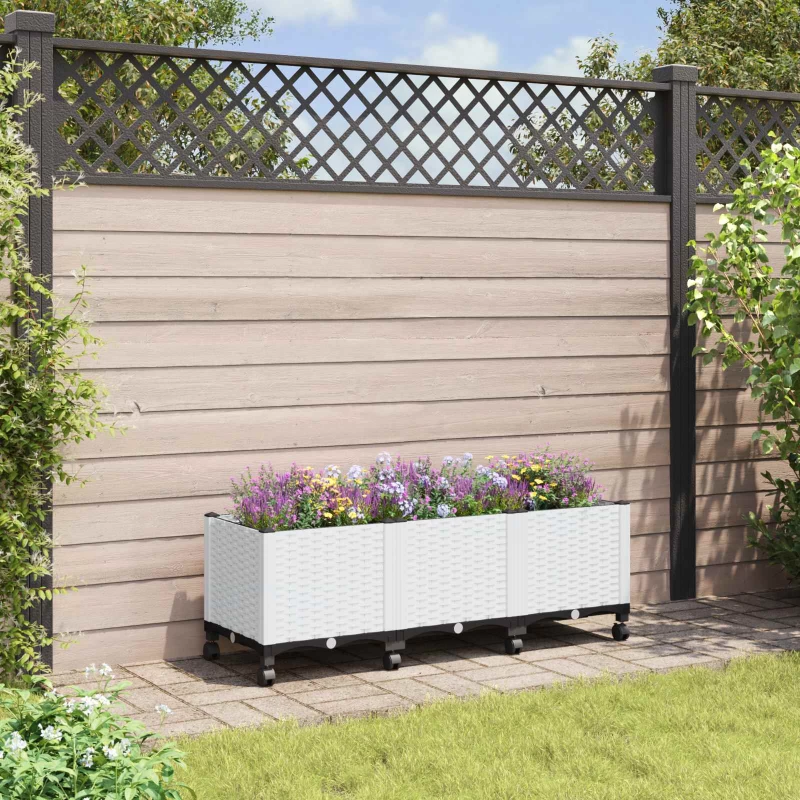 Κήπος Γλαστράκι με Ροδάκια Λευκό 120 x 40 x 48 cm PP |3423050