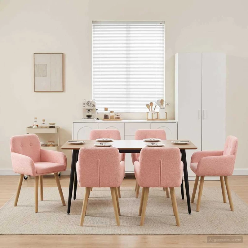 Καρέκλες φαγητού 6 pcs Μπουκλέ Ροζ 59 x 57 x 85 εκ. |3428279