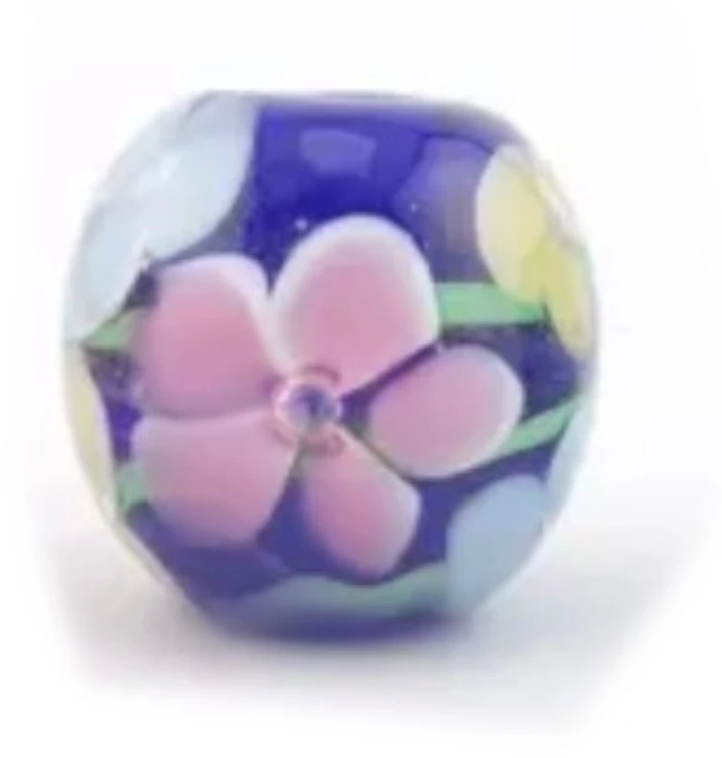 Χάντρα Efco Γυάλινη 10x15mm οβάλ Flowers σκούρο μπλε 3τμχ