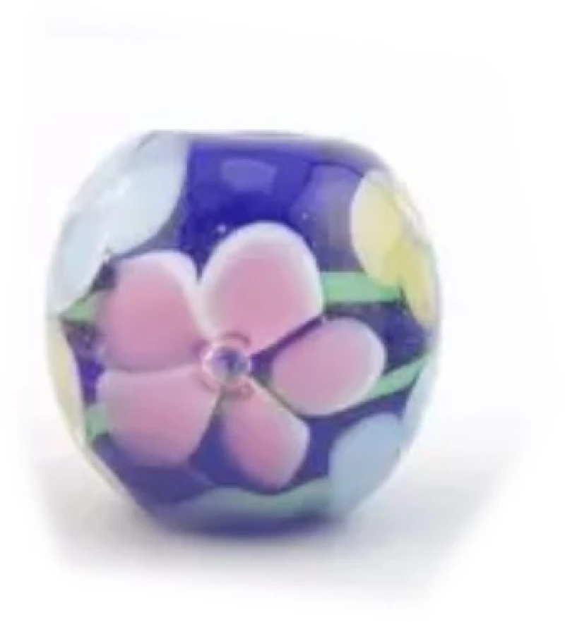 Χάντρα Efco Γυάλινη 10x15mm οβάλ Flowers σκούρο μπλε 3τμχ
