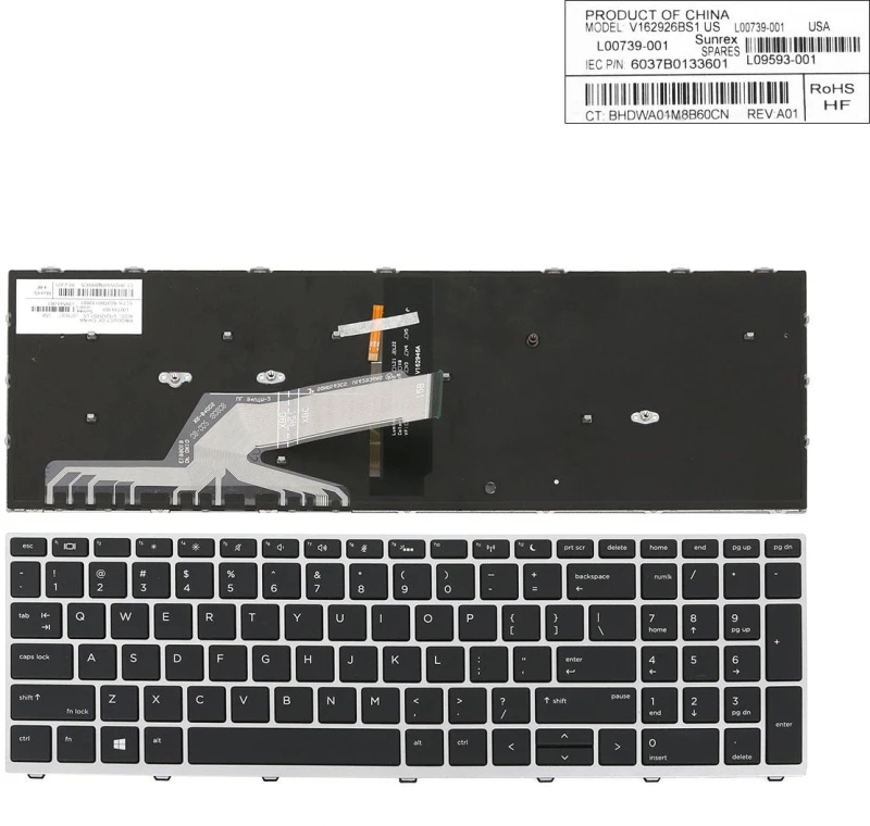 Πληκτρολόγιο HP EliteBook 650 G5, Μαύρο Ασήμι, με Pointing Stick με Backlit, US/UK