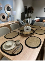 Stewehome Σετ 7 τεμαχίων οβάλ σουπλά και καλαθιού από γιούτα 30x40 cm