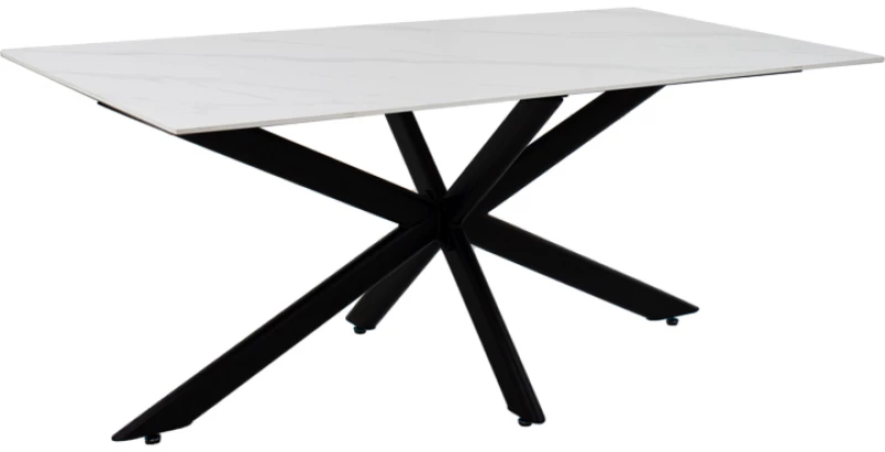 Τραπέζι Bethan  sintered stone λευκό-μαύρα μεταλλικά πόδια 180x90x75εκ