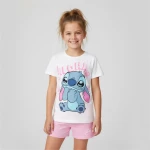 Παιδικό Σετ με Σορτς Καλοκαιρινό STITCH 2τμχ-ΡοζΛευκό