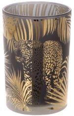 Κηροπήγιο Ρεσώ Λεοπάρδαλη 012.312207308 Φ9x10cm Grey-Gold Γυαλί